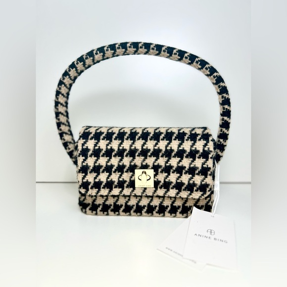 Anine Bing Nico Bag Houndstooth Tweed Top Handle Shoulder Bag NWT - Picture 1 of 11